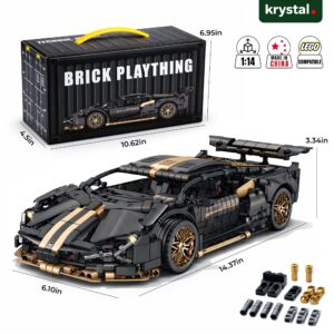 1:14 scale black and gold Technic supercar model, LEGO-compatible building block car set for advanced builders