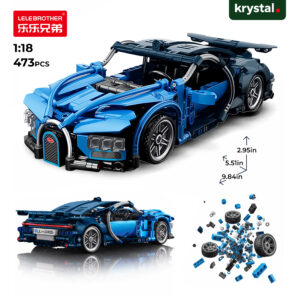 Krystal 1:18 scale blue Bugatti style DIY pull-back racing car building blocks set with 473 pieces