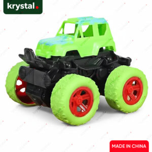 Neon green monster mini truck toy for kids with oversized tires and push and go mechanism