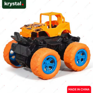 Krystal orange and black mini monster truck toy for kids with large textured orange wheels and push and go action