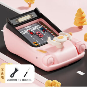 Pink Krystal simulated driving racing car game toy with steering wheel, gear shift, and music for kids age 3 plus
