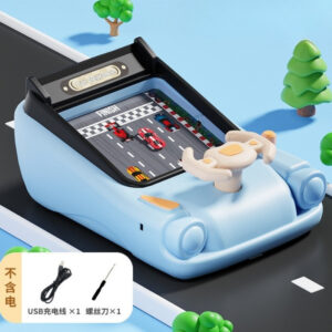 Krystal blue simulated driving racing car game toy with steering wheel, gear shift, and music for kids