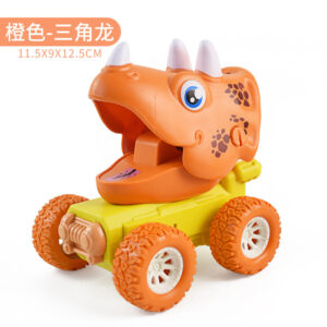 Orange Triceratops press and go dinosaur off-road toy car for toddler active play