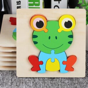 Krystal wooden 3D frog assembly puzzle toy for toddlers age 1 plus, colorful learning blocks