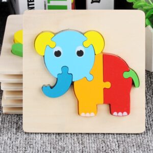 Colorful Krystal wooden elephant 3D puzzle for toddlers, educational assembly toy for kids age 1 plus