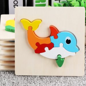 Krystal 3D wooden dolphin assembly puzzle toy for toddlers, colorful educational blocks for age 1 plus