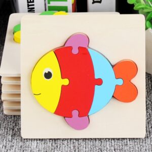 Krystal colorful wooden fish 3D puzzle toy for toddlers, non-toxic educational toy for age 1 and up