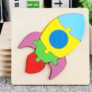 Krystal colorful 3D wooden rocket puzzle for toddlers, non-toxic educational assembly toy for age 1 plus