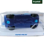Hot Wheels Rapid Pulse blue die-cast car underside showing Mattel logo and Made in Malaysia details