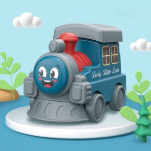 Press Cartoon Locomotive Toy, Push & Go Train - Blue Gray