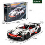 1:14 scale Porsche 911 building block supercar model, LEGO compatible technic-style racing car with engine details