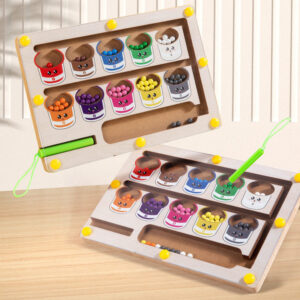 Magnetic Mushroom Maze Puzzle Board, wooden bead sorting game for toddler counting and color matching