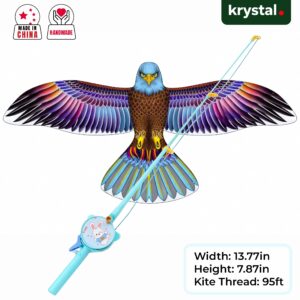 Krystal handmade eagle flapping bird kite with fishing rod launcher and 95ft string for kids