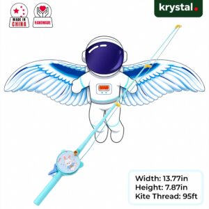 Krystal Dynamic Small Astronaut Flapping Wing Bird Kite for Kids with Handheld Fishing Rod Reel