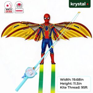 Krystal Spider-Man small dynamic flapping bird kite with fishing reel launcher and 95ft thread