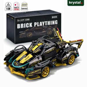 Krystal 1:20 scale Lamborghini inspired LEGO-compatible brick car model CP-1209 with black and yellow racing details