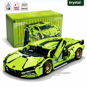 1:20 scale Lime Green Lamborghini Aventador SVJ building blocks set, LEGO compatible car model with container gift box