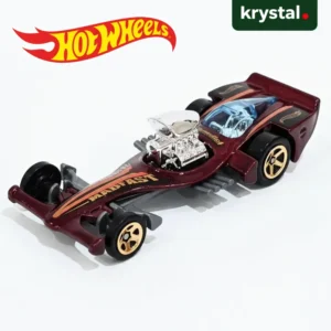 Hot Wheels Madfast maroon die-cast racing car with chrome engine and gold rim wheels