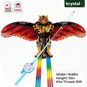 Krystal handmade tiger warrior flapping bird kite with fishing rod launcher and rainbow tails