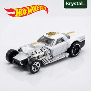 White Hot Wheels Hoto Roto die-cast car with gold racing stripes and exposed chrome engine