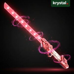 Krystal rechargeable red laser toy sword with glowing LED lights and futuristic hilt for kids