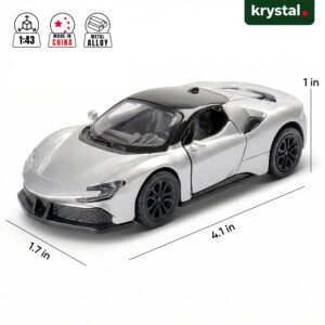 Silver Ferrari SF90 Stradale 1:43 scale diecast alloy model car with pull-back motion