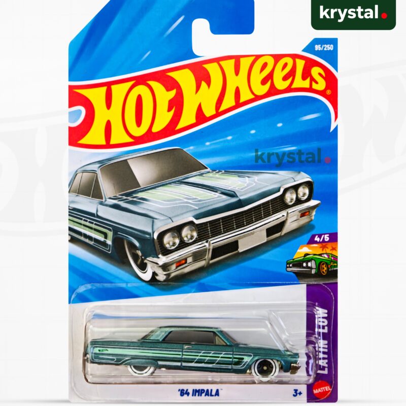 Hot Wheels '64 Impala Metalflake Teal Lowrider die-cast car, HW Layin' Low series 95/250