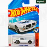 White Hot Wheels '73 Pontiac Firebird Trans Am diecast car with blue Screaming Chicken hood decal