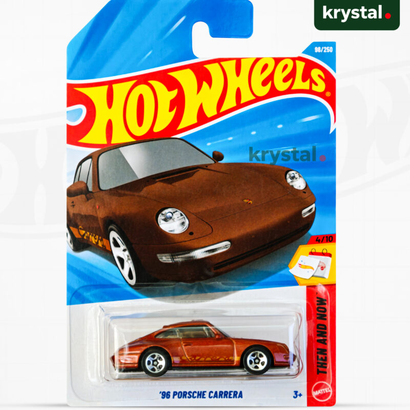 Hot Wheels '96 Porsche Carrera die-cast toy car in bronze, Then and Now series packaging