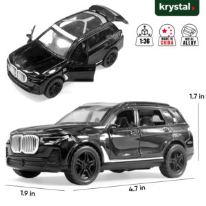 Krystal 1:36 scale black BMW X7 diecast model car with openable doors and pull-back drive action