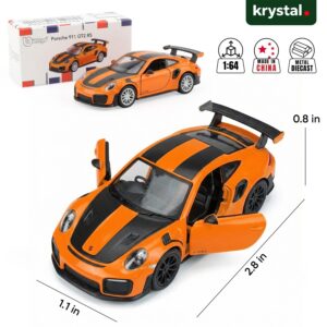 Bburago 1:64 Porsche 911 GT2 RS orange diecast model car with openable doors and dimensions