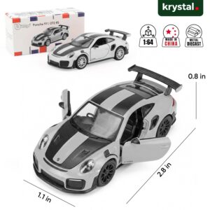 Silver Bburago Porsche 911 GT2 RS 1:64 scale diecast model car with openable doors and rubber tires