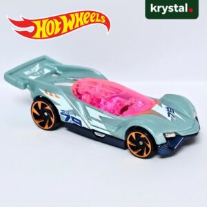 Hot Wheels Blitzspeeder die-cast toy car in teal with pink cockpit and orange wheels
