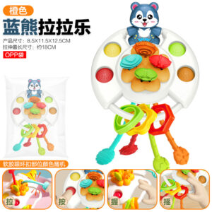 Krystal baby sensory pull string toy, BPA-free silicone teether with textured ropes for fine motor skill development