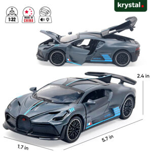 Bugatti Divo 1:32 diecast model car in gray with opening doors, lights, and sound effects