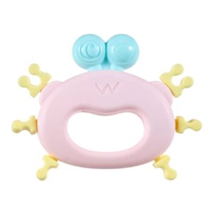 Pink crab-shaped BPA-free silicone baby rattle and teether toy for infant teething relief and sensory play