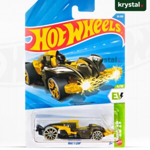 Hot Wheels Wattzup die-cast car in original packaging, yellow and black futuristic toy vehicle from HW EV series