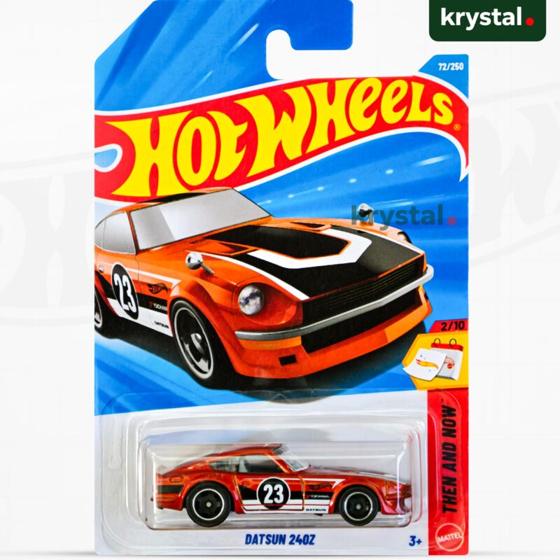 Hot Wheels Datsun 240Z burnt orange racing die-cast car with number 23, 1:64 scale JDM collector model