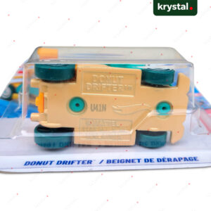 Hot Wheels Donut Drifter die-cast toy car in packaging, showing authentic Mattel bottom chassis details