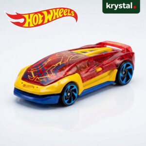 Hot Wheels El Viento collectible die-cast toy car with transparent red body and blue wheels