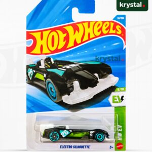 Hot Wheels Electro Silhouette Treasure Hunt black EV die-cast car with teal graphics and cyan AeroDisc wheels