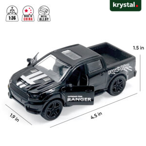 1:36 scale black Ford F-350 Ranger Raptor diecast model car with openable doors and metal alloy body