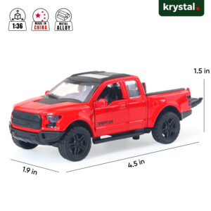 Red Ford F-150 Raptor 1:36 scale diecast model pickup truck with alloy body and pull-back action
