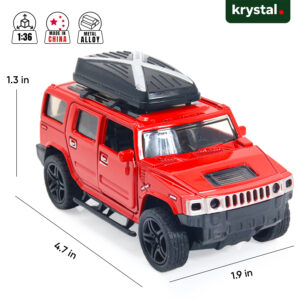 1:36 scale red Hummer H2 diecast model car with roof cargo box and metal alloy body