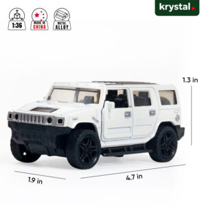 White Hummer H2 1:36 scale diecast model SUV with metal alloy body and openable doors