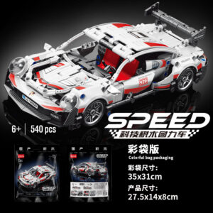 Krystal 1:18 Porsche 911 RSR DIY pull-back racing car building blocks set with 540 pieces for STEM learning