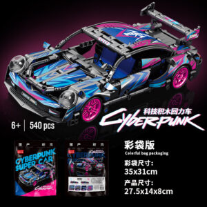 Krystal Cyberpunk 1:18 Porsche Punk DIY pull-back racing car building blocks set, 540 pieces STEM toy