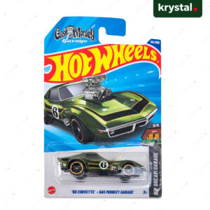 Hot Wheels '68 Corvette Gas Monkey Garage metallic green die-cast car with large engine blower and racing number 6