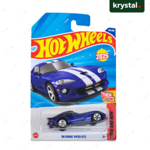 Hot Wheels '96 Dodge Viper GTS blue die-cast car with white racing stripes, 1:64 scale Mattel Then and Now series