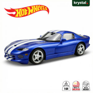 Hot Wheels '96 Dodge Viper GTS blue 1:64 scale diecast car with white racing stripes, Then and Now series